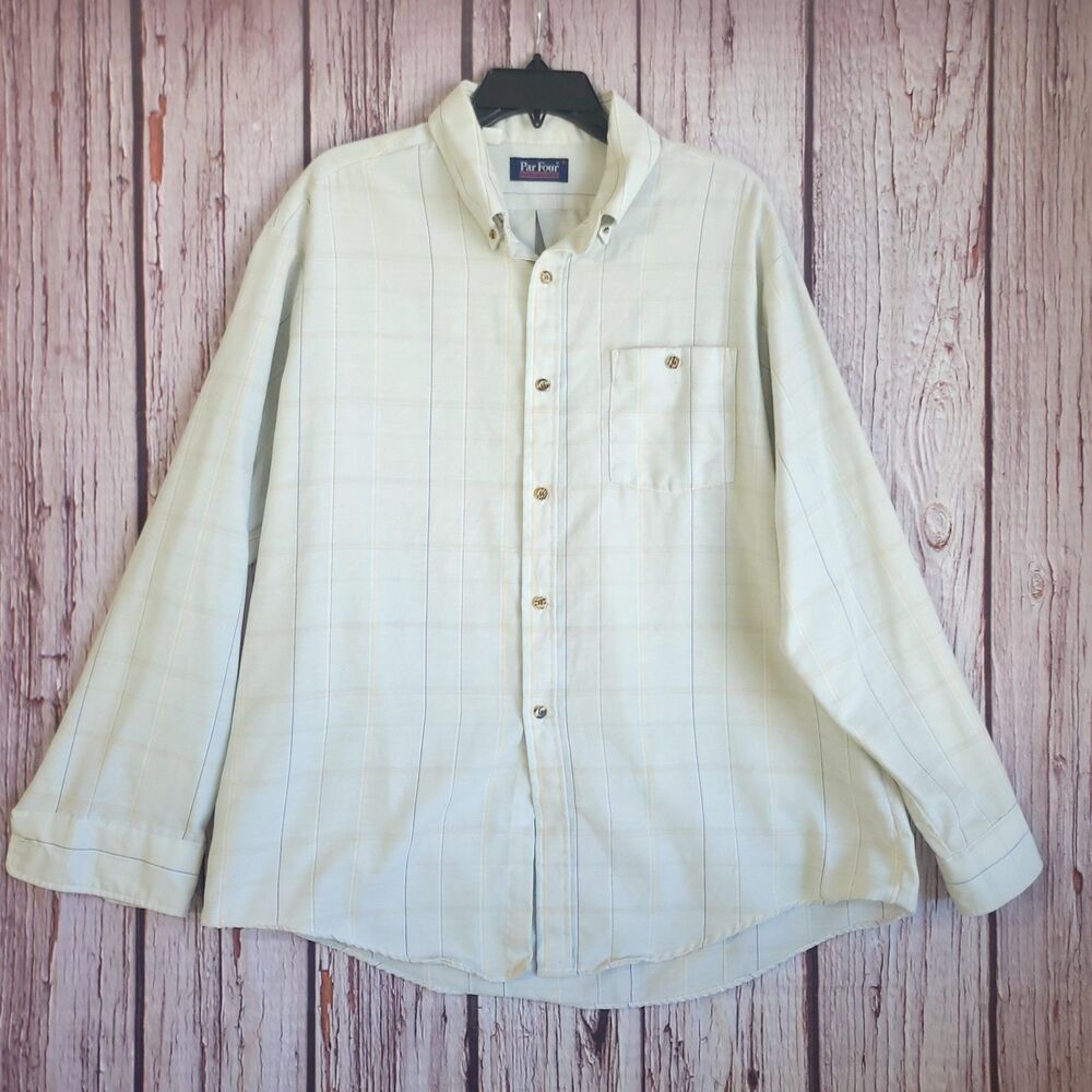 Par Four Sportswear Vintage 80s Mens XL Button Check Shirt USA Sleeve Pockets